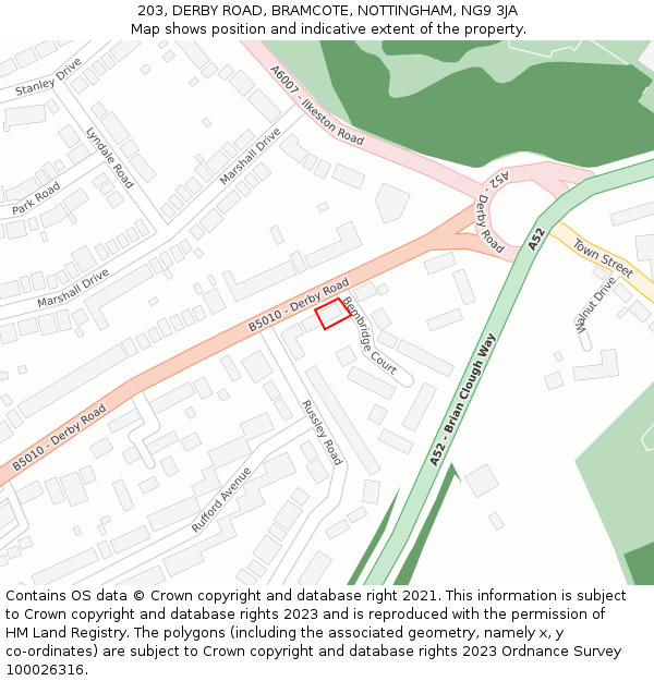 203, DERBY ROAD, BRAMCOTE, NOTTINGHAM, NG9 3JA: Location map and indicative extent of plot