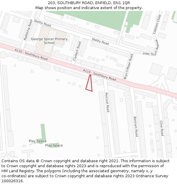 203, SOUTHBURY ROAD, ENFIELD, EN1 1QR: Location map and indicative extent of plot