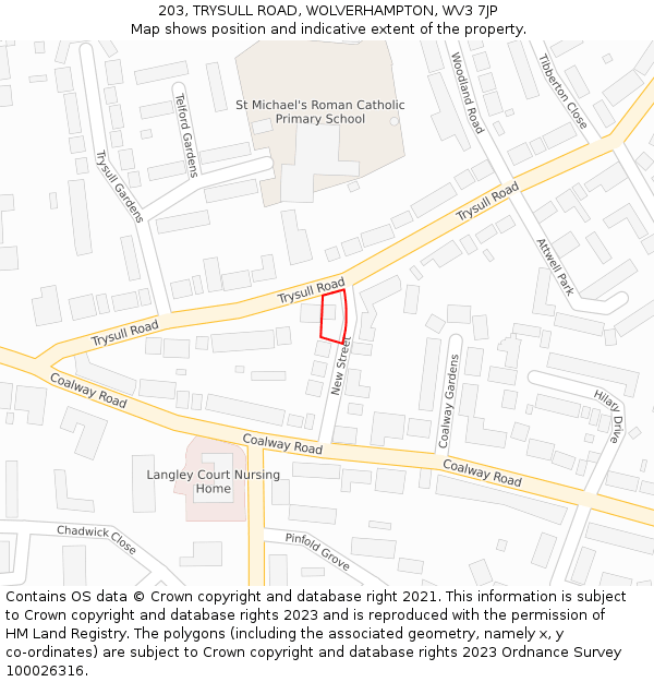 203, TRYSULL ROAD, WOLVERHAMPTON, WV3 7JP: Location map and indicative extent of plot