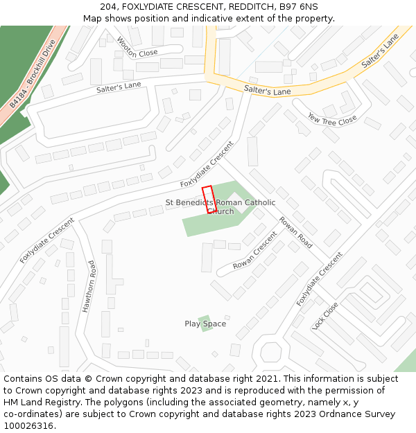 204, FOXLYDIATE CRESCENT, REDDITCH, B97 6NS: Location map and indicative extent of plot