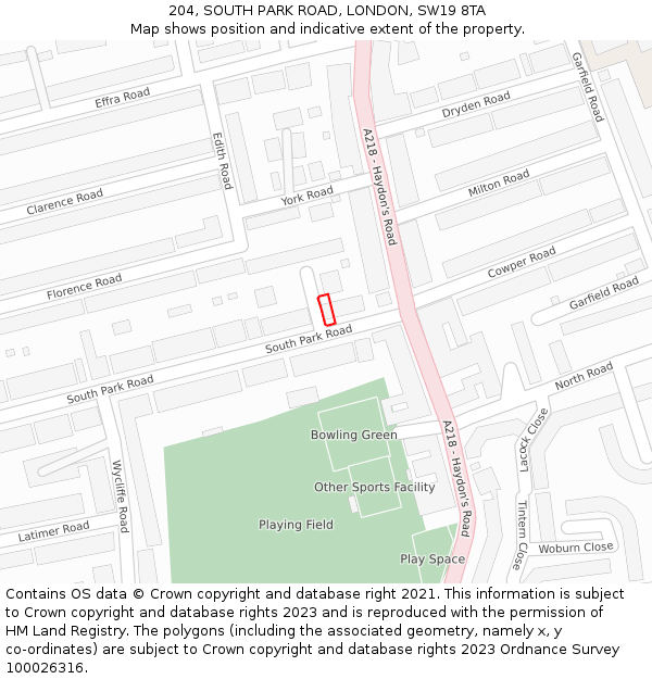 204, SOUTH PARK ROAD, LONDON, SW19 8TA: Location map and indicative extent of plot