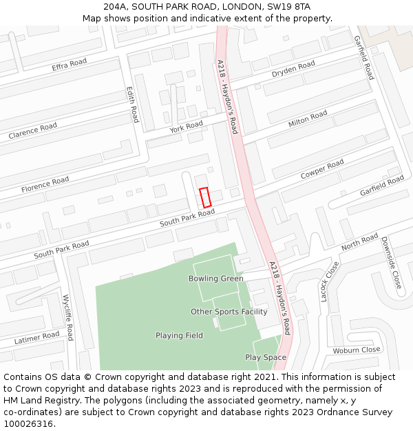 204A, SOUTH PARK ROAD, LONDON, SW19 8TA: Location map and indicative extent of plot