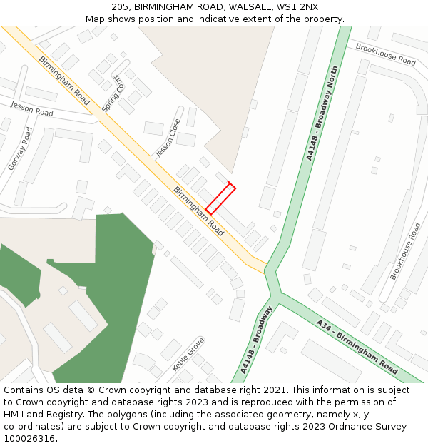 205, BIRMINGHAM ROAD, WALSALL, WS1 2NX: Location map and indicative extent of plot