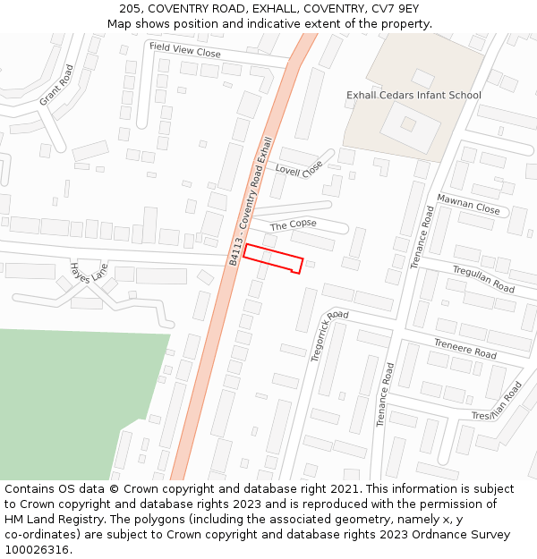 205, COVENTRY ROAD, EXHALL, COVENTRY, CV7 9EY: Location map and indicative extent of plot