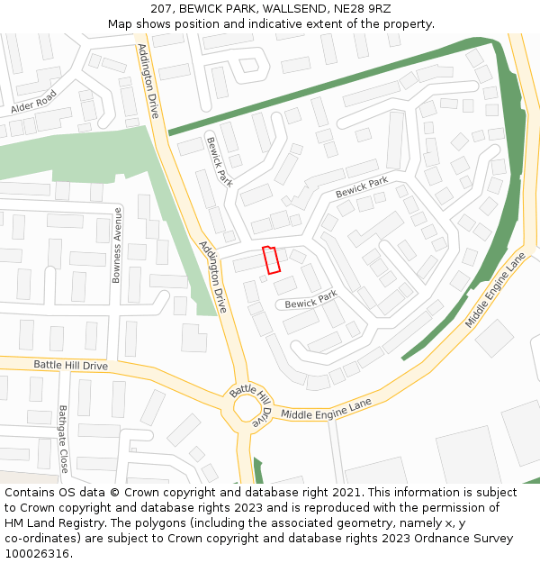 207, BEWICK PARK, WALLSEND, NE28 9RZ: Location map and indicative extent of plot