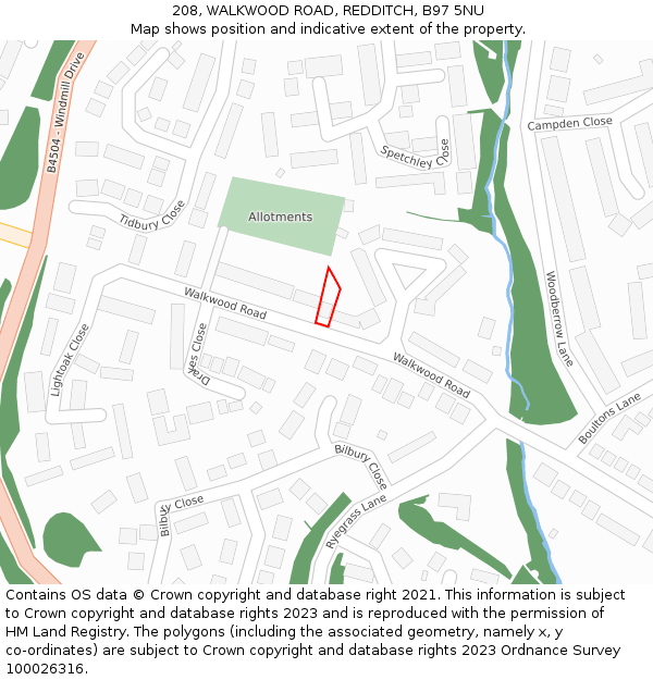 208, WALKWOOD ROAD, REDDITCH, B97 5NU: Location map and indicative extent of plot