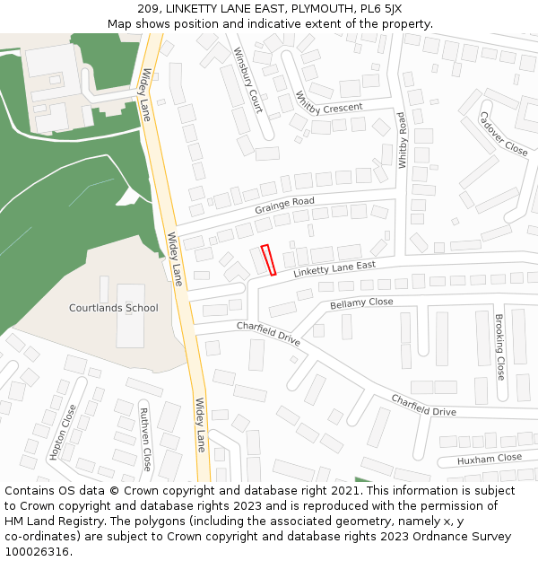 209, LINKETTY LANE EAST, PLYMOUTH, PL6 5JX: Location map and indicative extent of plot