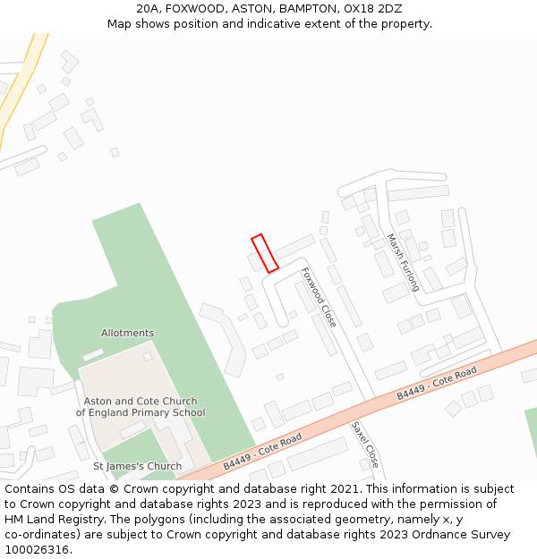 20A, FOXWOOD, ASTON, BAMPTON, OX18 2DZ: Location map and indicative extent of plot