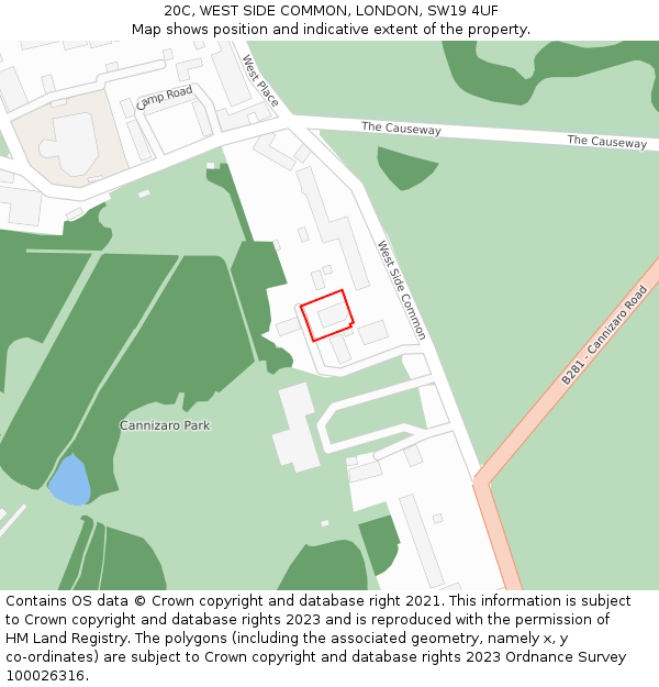 20C, WEST SIDE COMMON, LONDON, SW19 4UF: Location map and indicative extent of plot