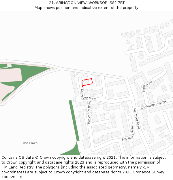 21, ABINGDON VIEW, WORKSOP, S81 7RT: Location map and indicative extent of plot