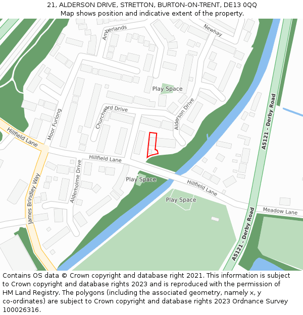 21, ALDERSON DRIVE, STRETTON, BURTON-ON-TRENT, DE13 0QQ: Location map and indicative extent of plot