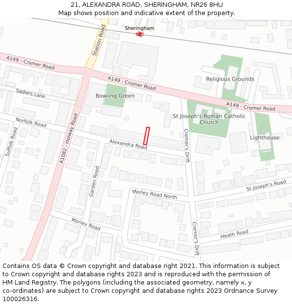 21, ALEXANDRA ROAD, SHERINGHAM, NR26 8HU: Location map and indicative extent of plot