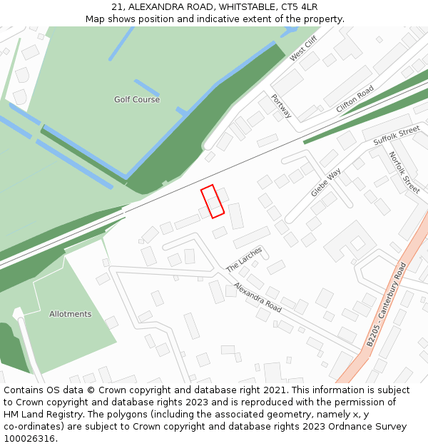 21, ALEXANDRA ROAD, WHITSTABLE, CT5 4LR: Location map and indicative extent of plot