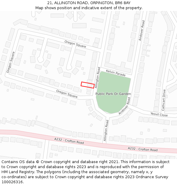 21, ALLINGTON ROAD, ORPINGTON, BR6 8AY: Location map and indicative extent of plot