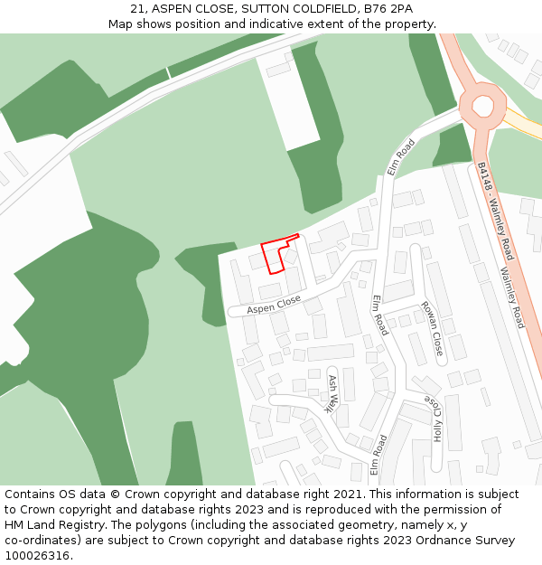 21, ASPEN CLOSE, SUTTON COLDFIELD, B76 2PA: Location map and indicative extent of plot