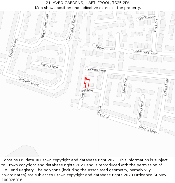 21, AVRO GARDENS, HARTLEPOOL, TS25 2FA: Location map and indicative extent of plot