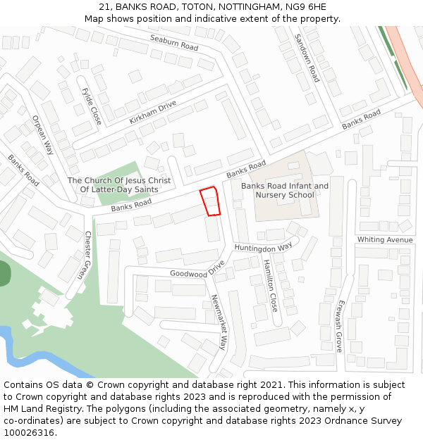 21, BANKS ROAD, TOTON, NOTTINGHAM, NG9 6HE: Location map and indicative extent of plot