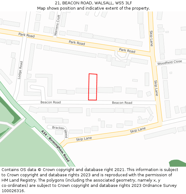 21, BEACON ROAD, WALSALL, WS5 3LF: Location map and indicative extent of plot