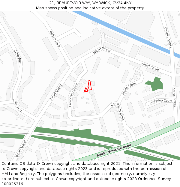 21, BEAUREVOIR WAY, WARWICK, CV34 4NY: Location map and indicative extent of plot