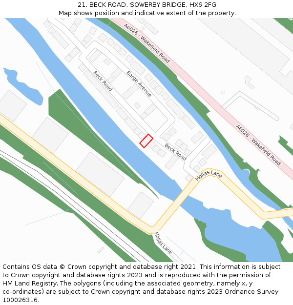 21, BECK ROAD, SOWERBY BRIDGE, HX6 2FG: Location map and indicative extent of plot