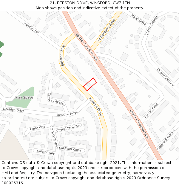 21, BEESTON DRIVE, WINSFORD, CW7 1EN: Location map and indicative extent of plot