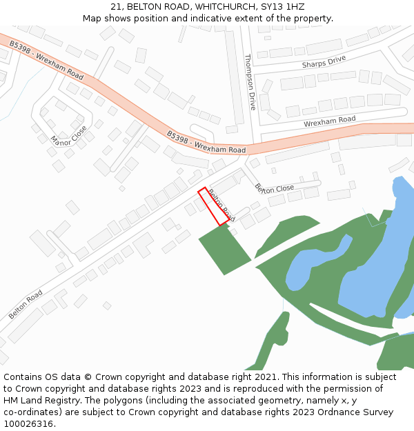 21, BELTON ROAD, WHITCHURCH, SY13 1HZ: Location map and indicative extent of plot