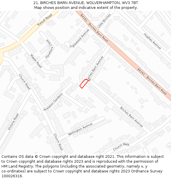 21, BIRCHES BARN AVENUE, WOLVERHAMPTON, WV3 7BT: Location map and indicative extent of plot