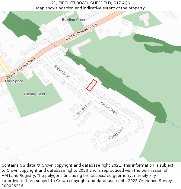21, BIRCHITT ROAD, SHEFFIELD, S17 4QN: Location map and indicative extent of plot
