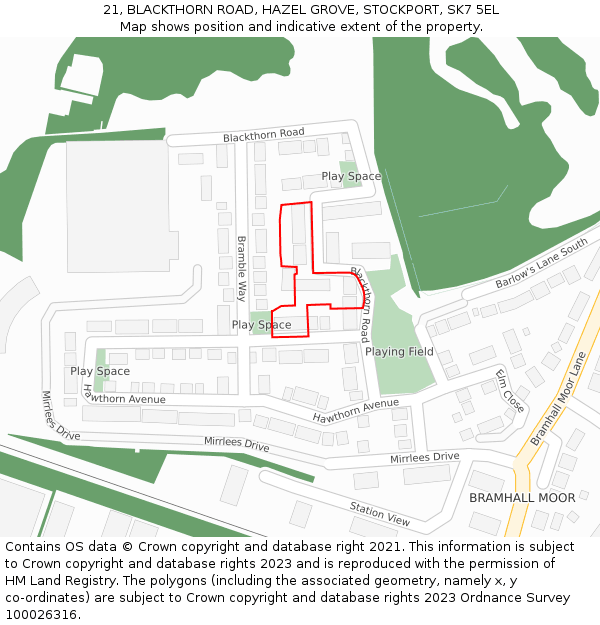 21, BLACKTHORN ROAD, HAZEL GROVE, STOCKPORT, SK7 5EL: Location map and indicative extent of plot
