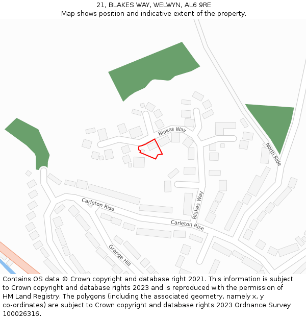 21, BLAKES WAY, WELWYN, AL6 9RE: Location map and indicative extent of plot