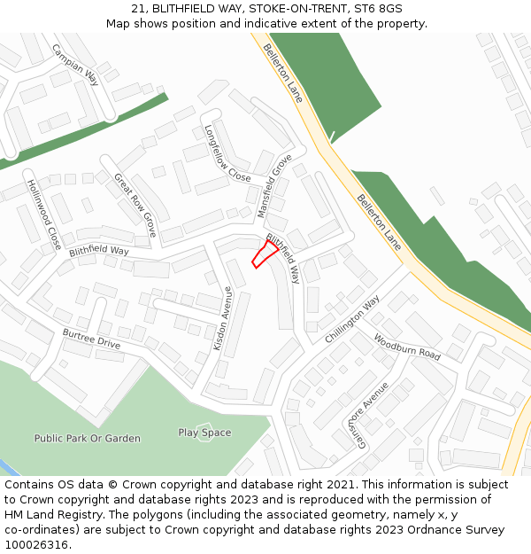 21, BLITHFIELD WAY, STOKE-ON-TRENT, ST6 8GS: Location map and indicative extent of plot
