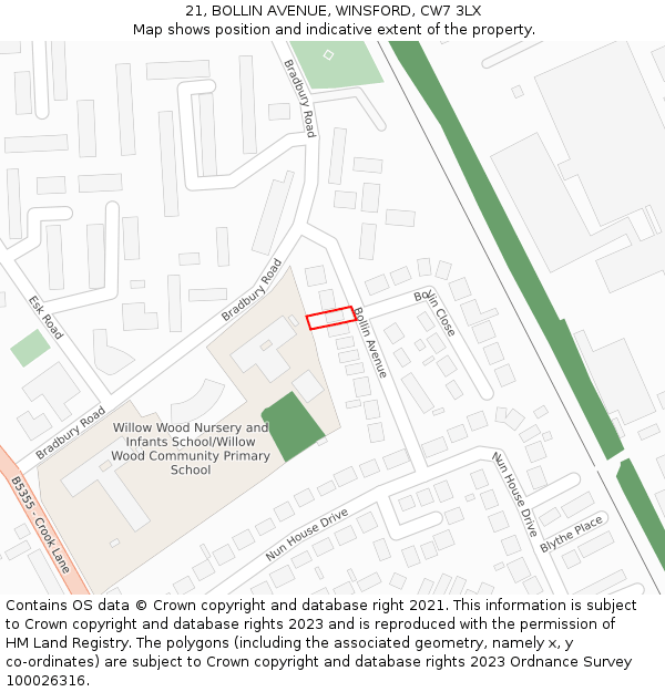 21, BOLLIN AVENUE, WINSFORD, CW7 3LX: Location map and indicative extent of plot