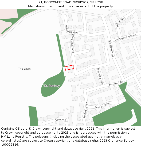 21, BOSCOMBE ROAD, WORKSOP, S81 7SB: Location map and indicative extent of plot