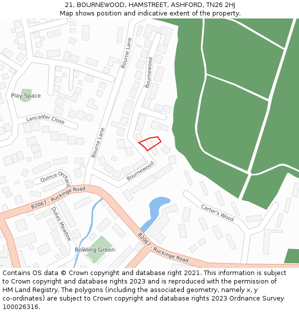 21, BOURNEWOOD, HAMSTREET, ASHFORD, TN26 2HJ: Location map and indicative extent of plot