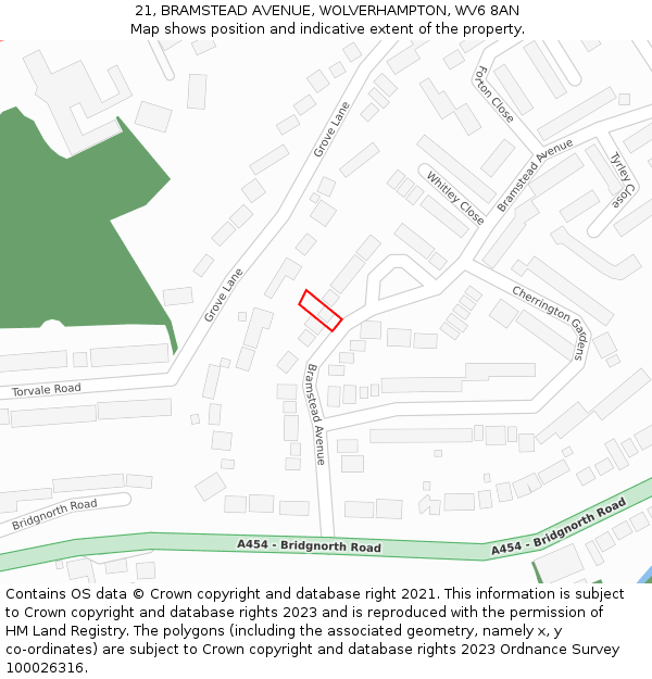 21, BRAMSTEAD AVENUE, WOLVERHAMPTON, WV6 8AN: Location map and indicative extent of plot