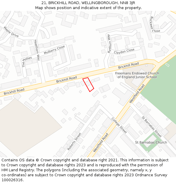 21, BRICKHILL ROAD, WELLINGBOROUGH, NN8 3JR: Location map and indicative extent of plot