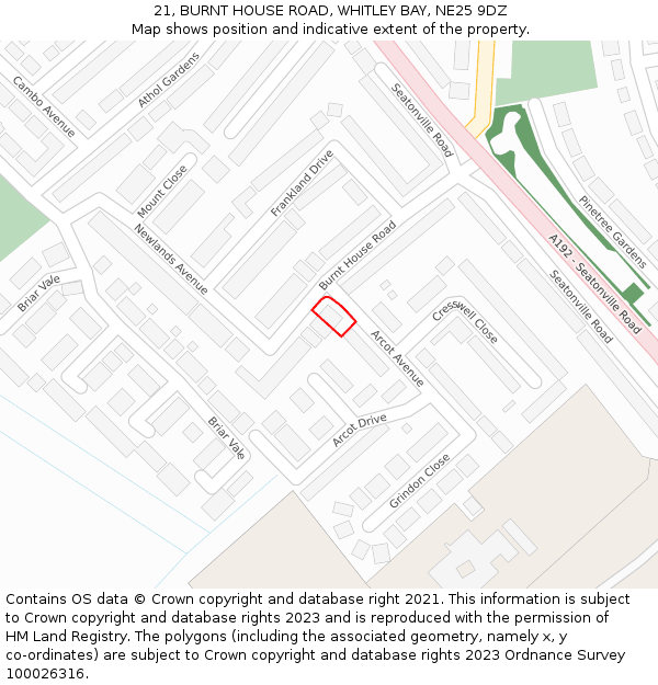 21, BURNT HOUSE ROAD, WHITLEY BAY, NE25 9DZ: Location map and indicative extent of plot