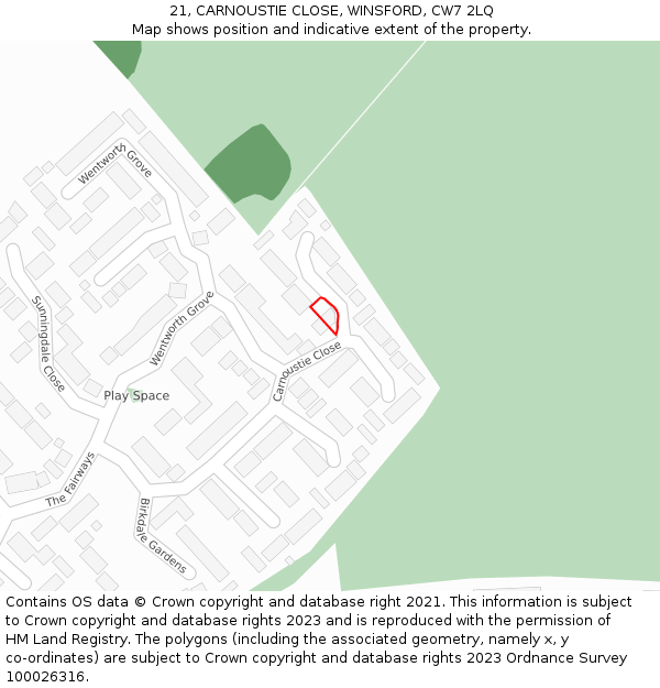 21, CARNOUSTIE CLOSE, WINSFORD, CW7 2LQ: Location map and indicative extent of plot