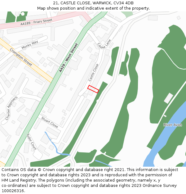 21, CASTLE CLOSE, WARWICK, CV34 4DB: Location map and indicative extent of plot