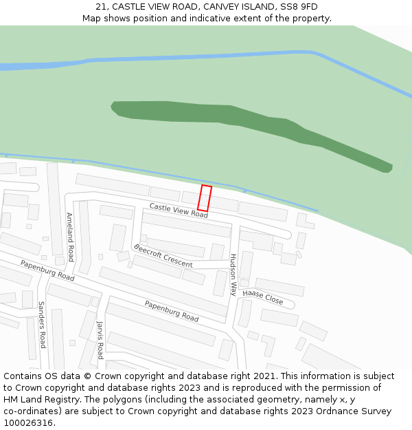21, CASTLE VIEW ROAD, CANVEY ISLAND, SS8 9FD: Location map and indicative extent of plot