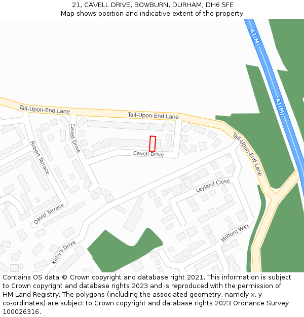 21, CAVELL DRIVE, BOWBURN, DURHAM, DH6 5FE: Location map and indicative extent of plot