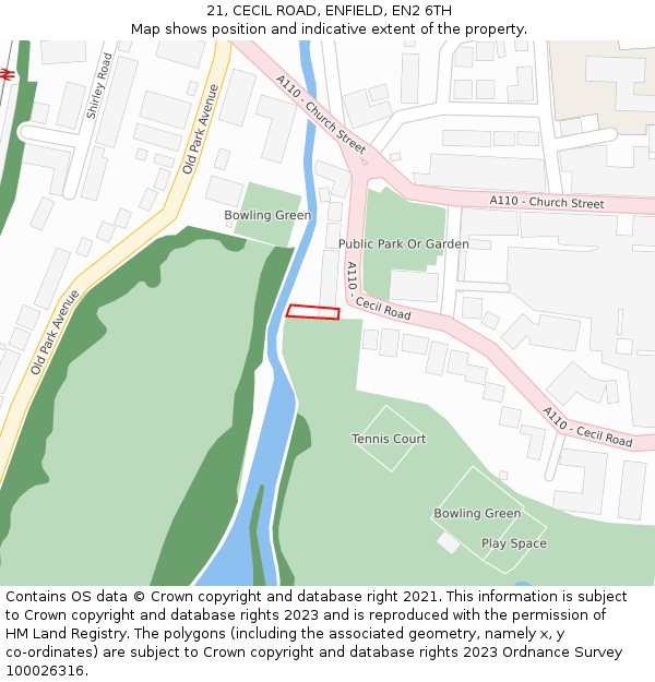 21, CECIL ROAD, ENFIELD, EN2 6TH: Location map and indicative extent of plot