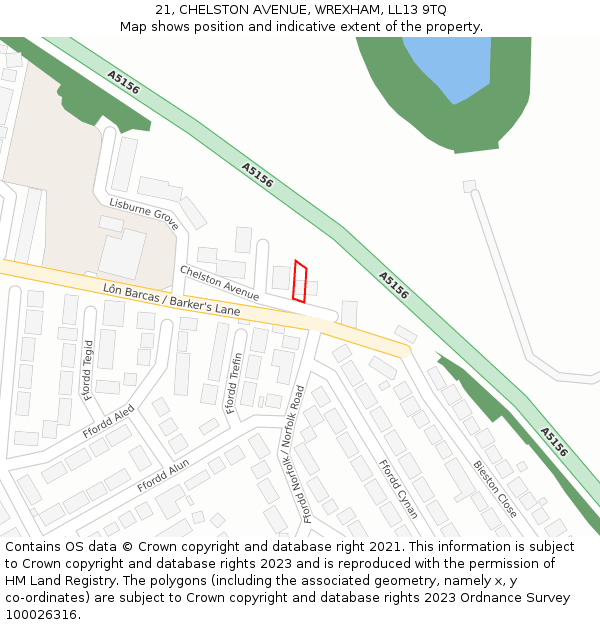 21, CHELSTON AVENUE, WREXHAM, LL13 9TQ: Location map and indicative extent of plot