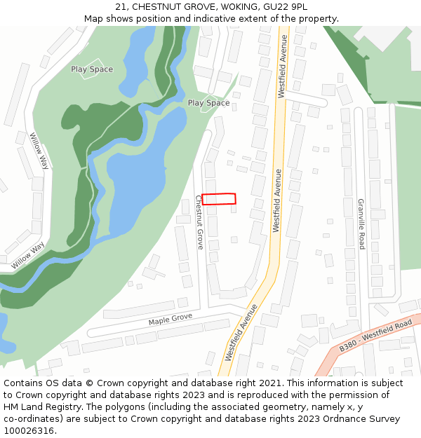 21, CHESTNUT GROVE, WOKING, GU22 9PL: Location map and indicative extent of plot