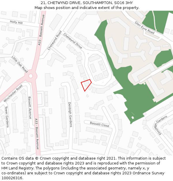 21, CHETWYND DRIVE, SOUTHAMPTON, SO16 3HY: Location map and indicative extent of plot