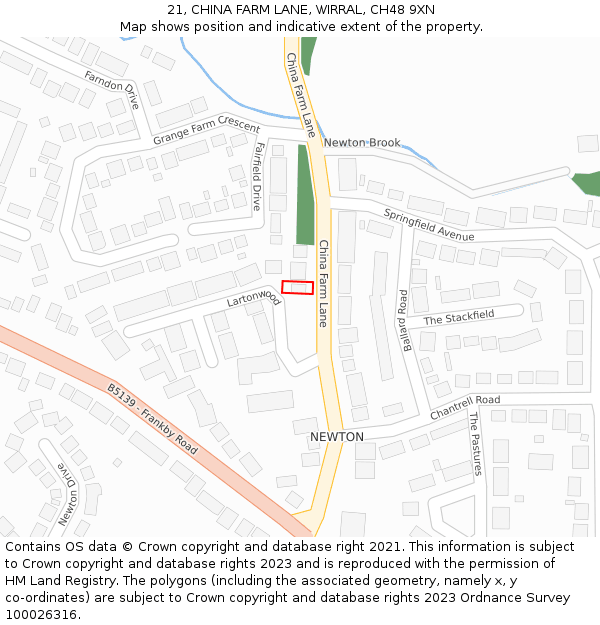 21, CHINA FARM LANE, WIRRAL, CH48 9XN: Location map and indicative extent of plot