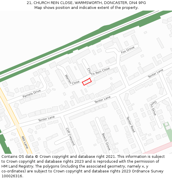 21, CHURCH REIN CLOSE, WARMSWORTH, DONCASTER, DN4 9PG: Location map and indicative extent of plot