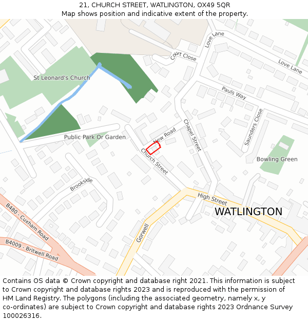 21, CHURCH STREET, WATLINGTON, OX49 5QR: Location map and indicative extent of plot