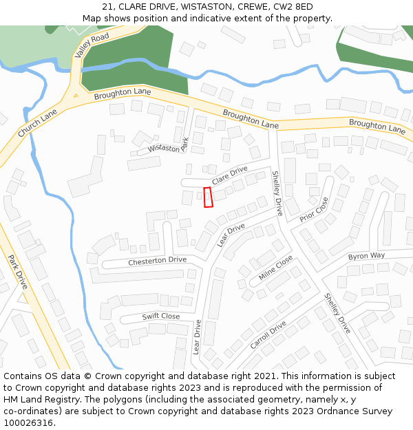 21, CLARE DRIVE, WISTASTON, CREWE, CW2 8ED: Location map and indicative extent of plot