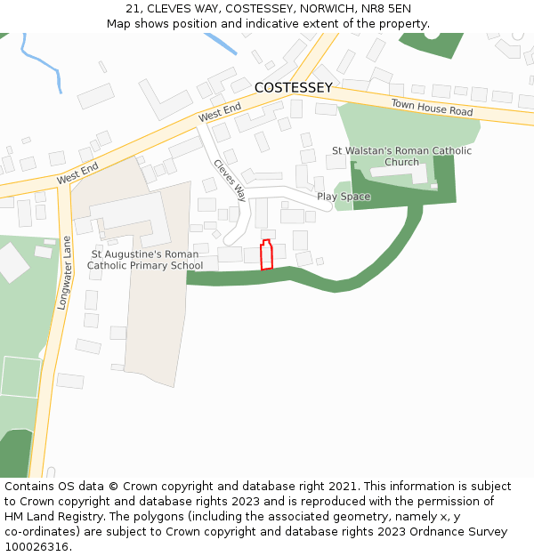 21, CLEVES WAY, COSTESSEY, NORWICH, NR8 5EN: Location map and indicative extent of plot